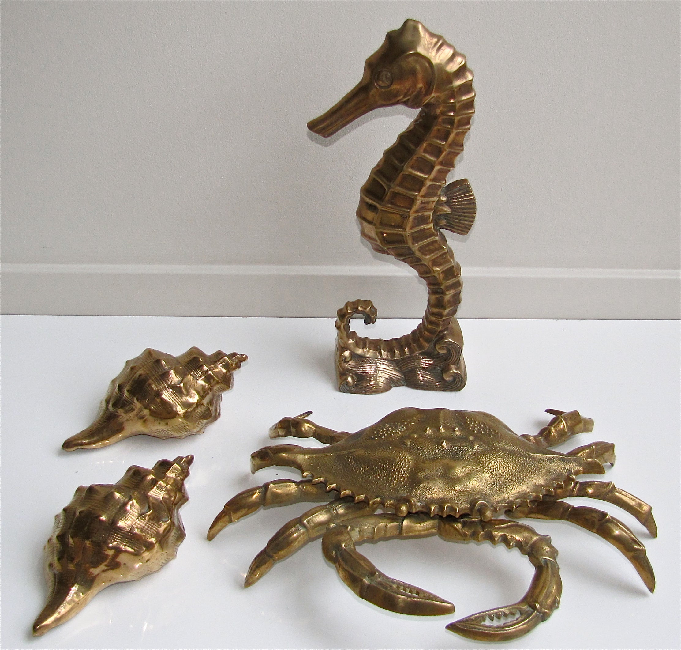 Grouping Brass Shell Fish Seahorse Mid Century