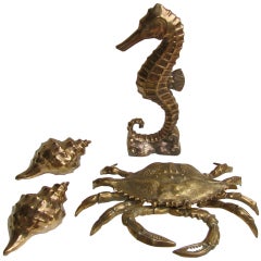 Grouping Brass Shell Fish Seahorse Mid Century