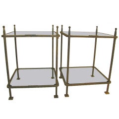 Pair Italian Hand Wrought Bronzed Finished End Side Tables