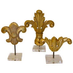 Architectural Carved Wood Fragments Mounted Acrylic Stands
