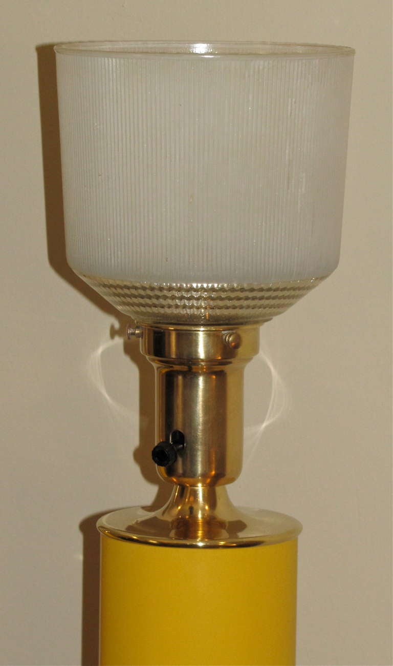 Pair Lightolier Tommi Parzinger Marigold Yellow Brass Ring Table American Pair Lightolier Tommi Parzinger Marigold Yellow Brass Ring Table Lamps For
