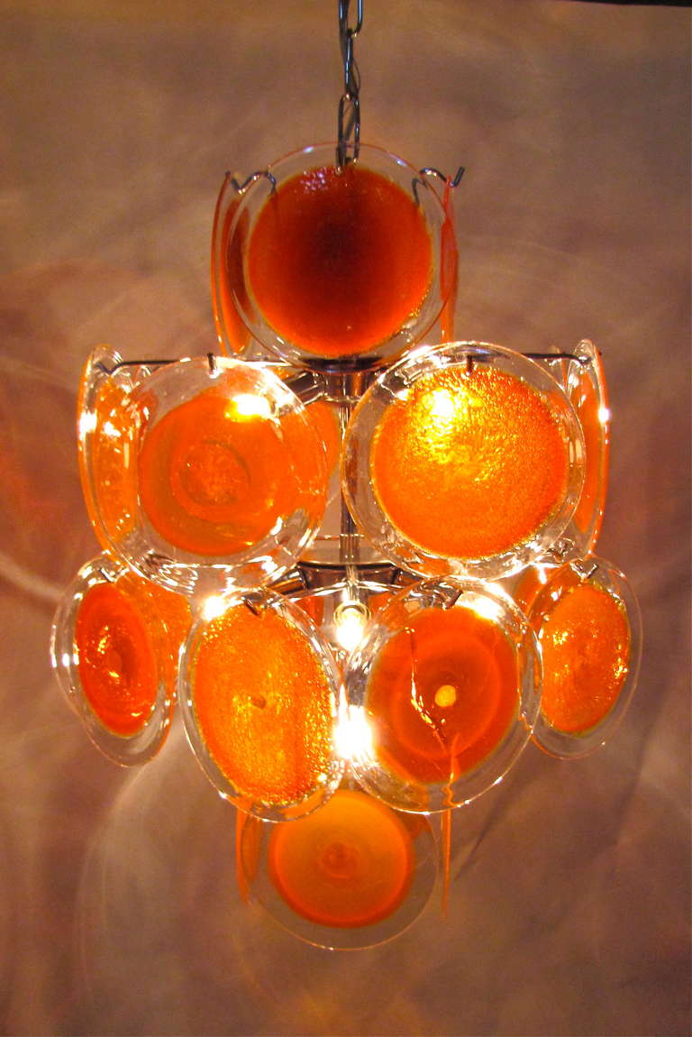 Mid-20th Century Vistosi Orange Disc Italian Chrome Chandelier