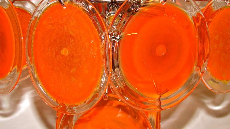 Blown Glass Vistosi Orange Disc Italian Chrome Chandelier
