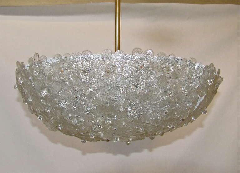 Mid-20th Century Barovier Murano Oval Floral Glass Ceiling Pendant Light or Chandelier