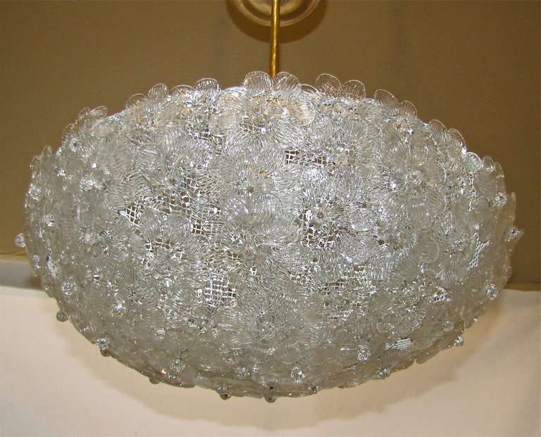 Italian Barovier Murano Oval Floral Glass Ceiling Pendant Light or Chandelier