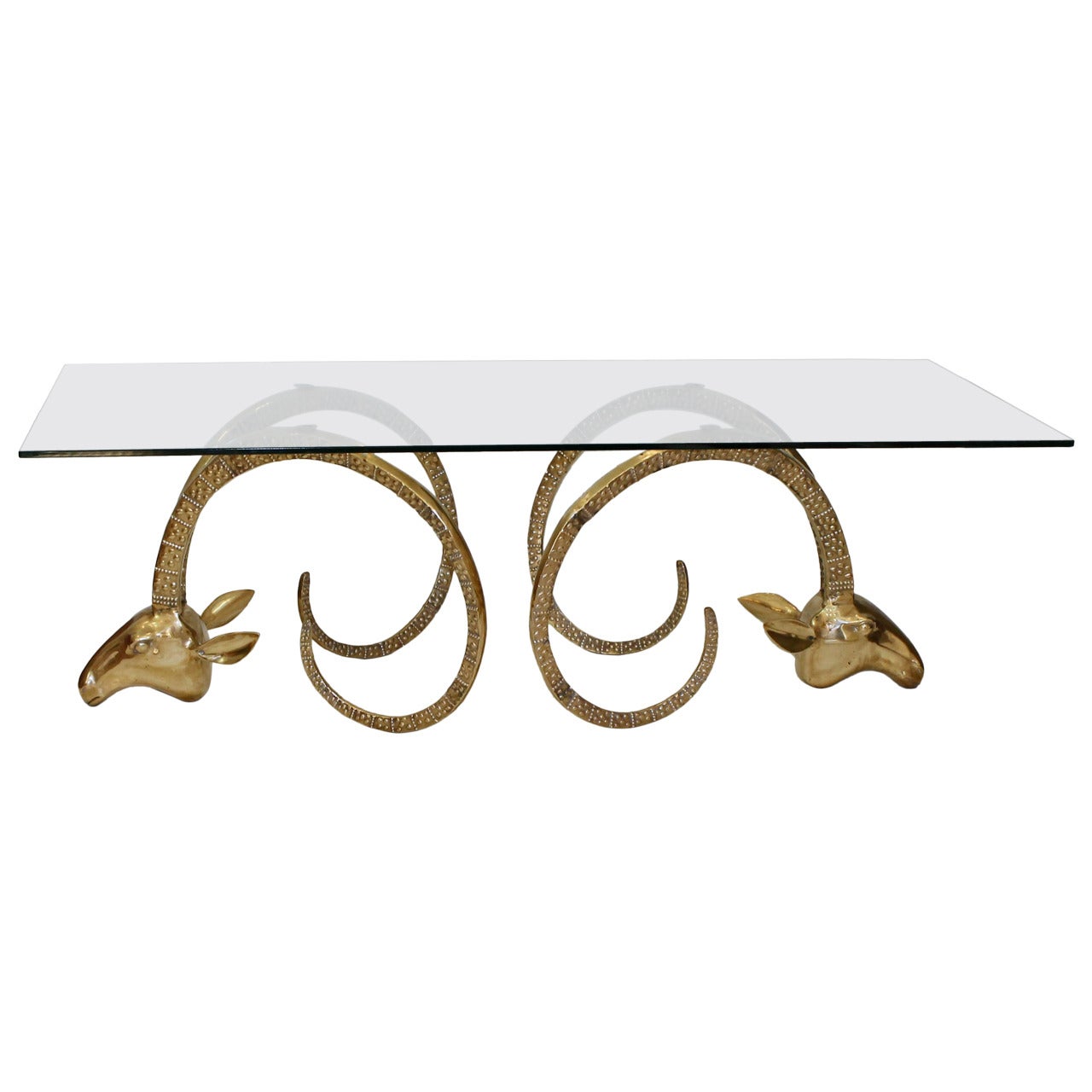 Ibex or Gazelle Brass Coffee Cocktail Table after Chervet