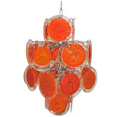 Vistosi Orange Disc Italian Chrome Chandelier