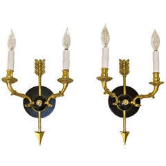 Pair French Empire Style Arrow Swan Wall Sconces