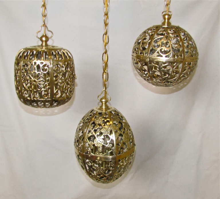 Trio Mixed Pierced Brass Asian Ceiling Pendants 5