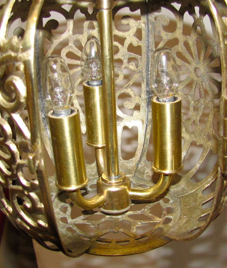 Trio Mixed Pierced Brass Asian Ceiling Pendants 3