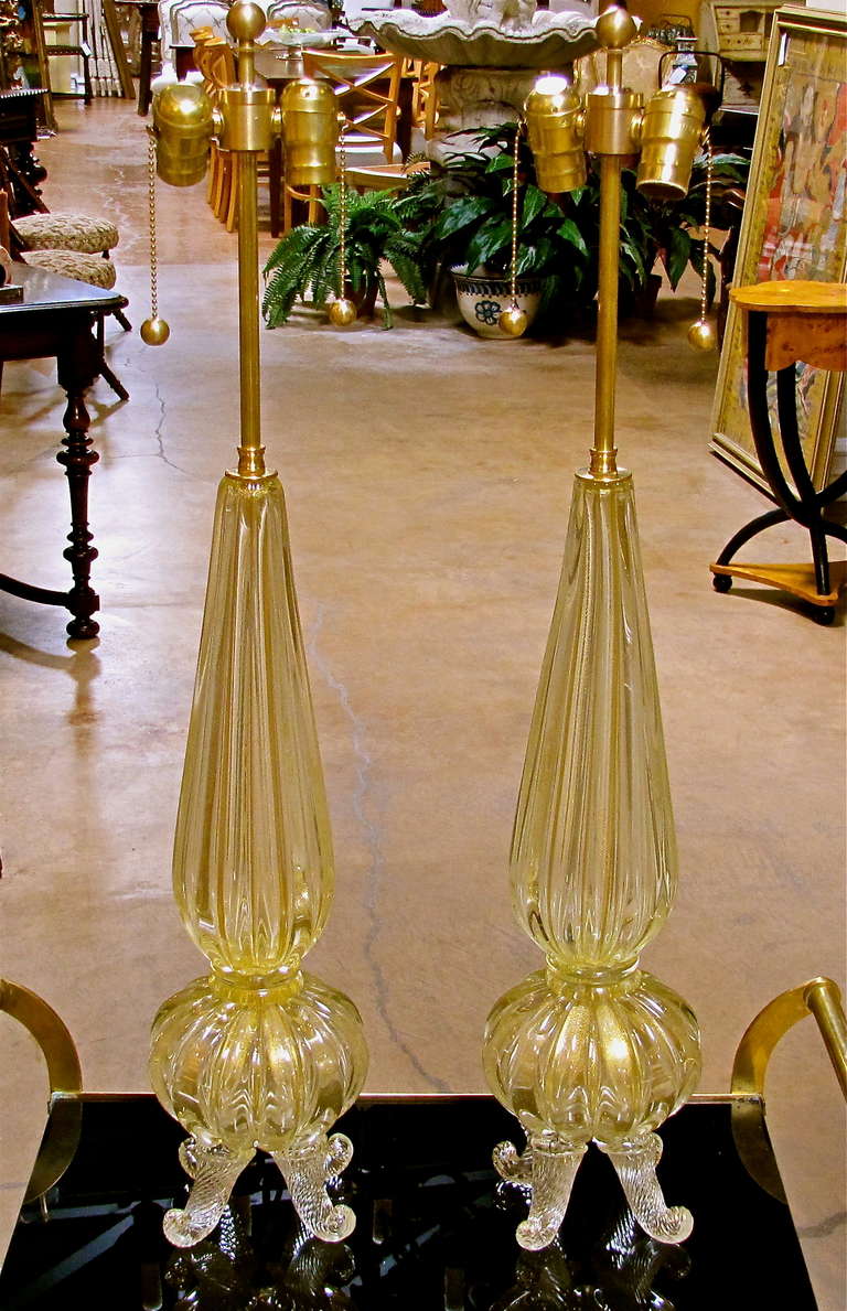 Pair Exquisite Barovier & Toso Gold Footed Murano Lamps 5