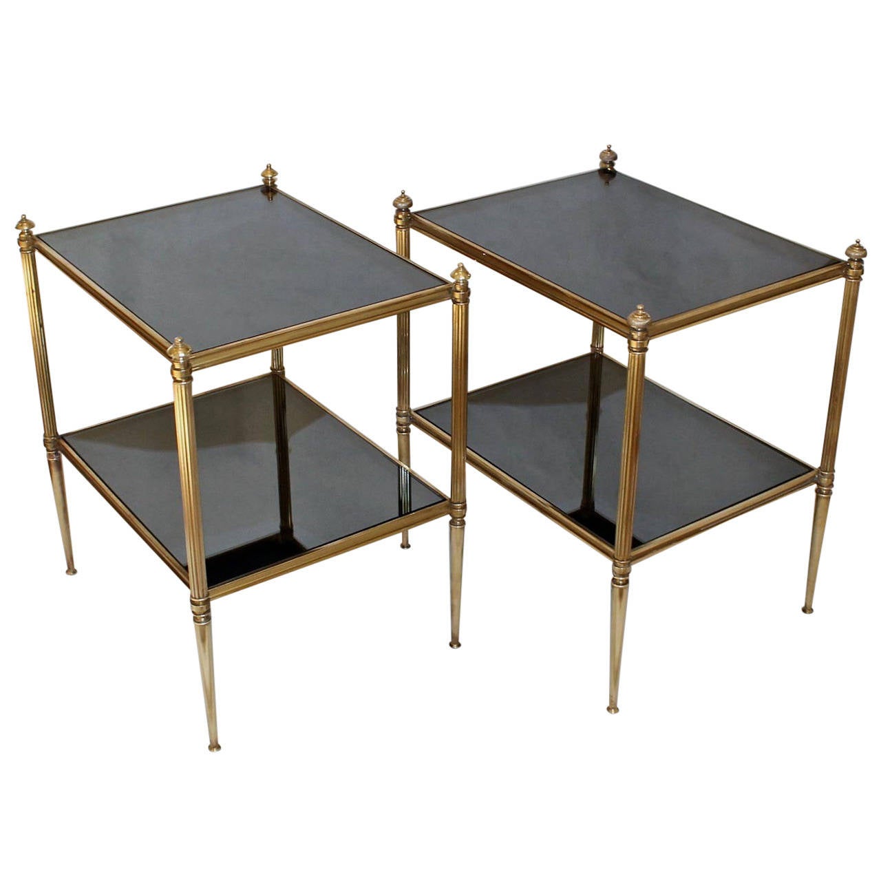 Pair French 2 Tier Brass Side End Tables For Sale at 1stdibs