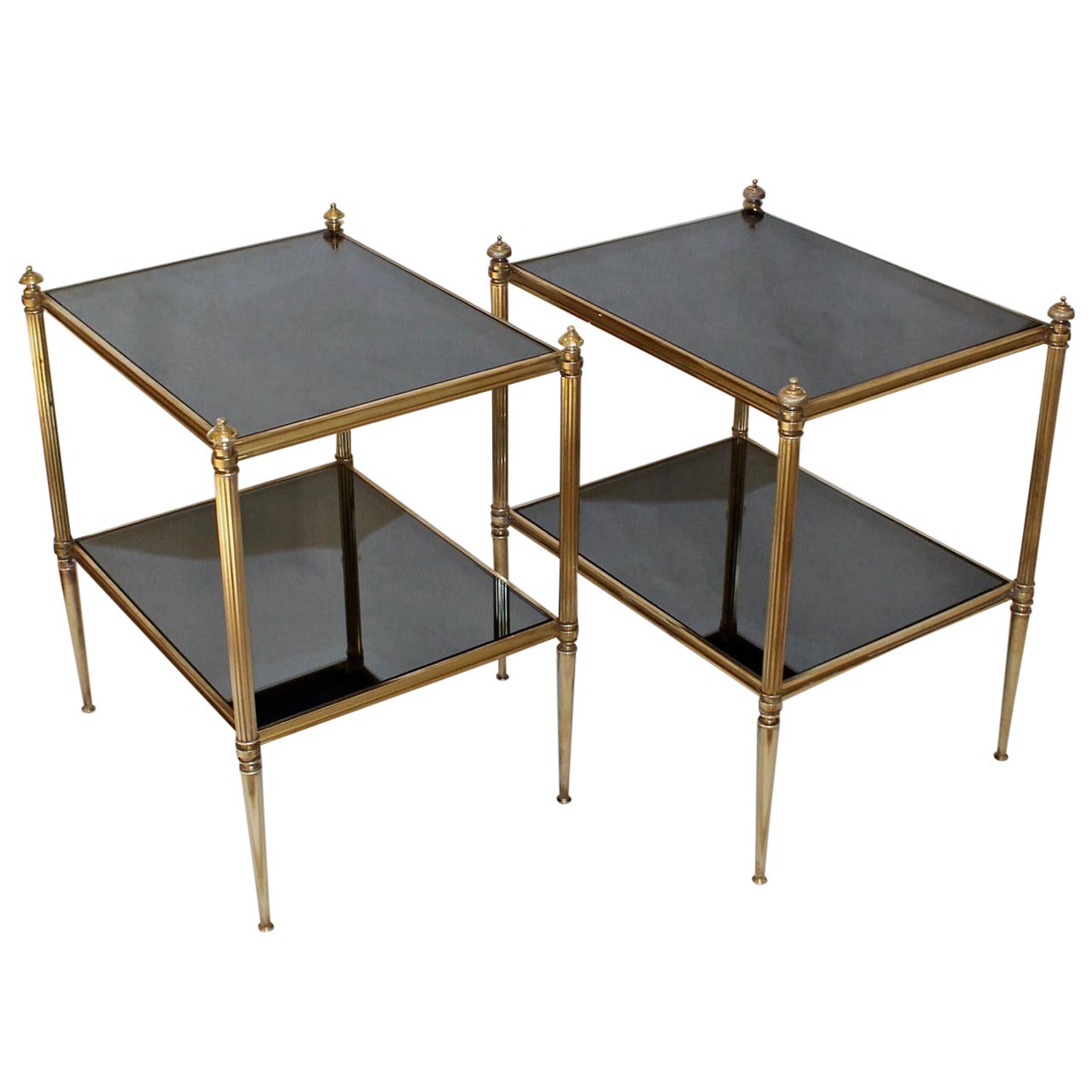 Pair of French Two-Tier Brass Side End Tables