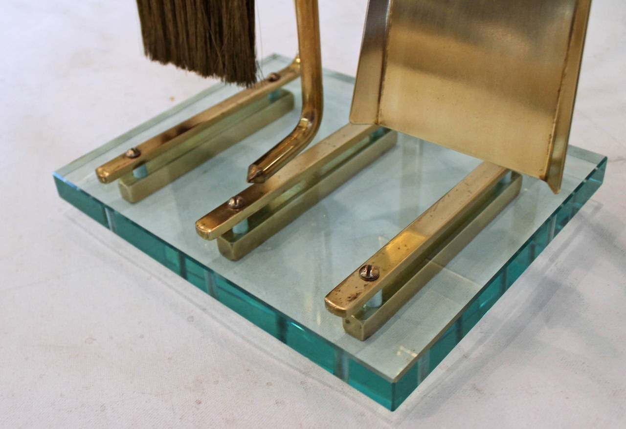 Modern Fontana Arte Style Brass and Glass Fireplace Tool Set 4