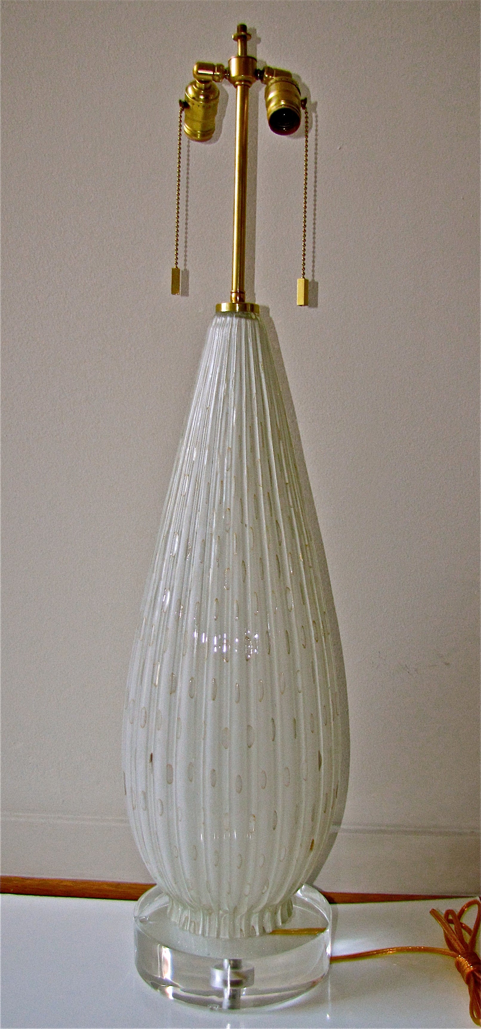 Tall White Gold Italian Murano Glass Table Lamp