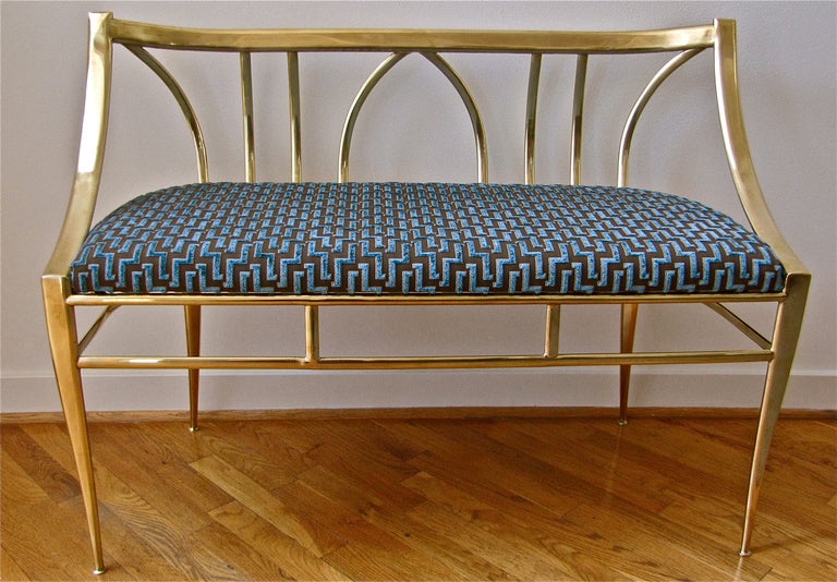 Very rare and beautiful brass sette/bench in the style of Gio Ponti, has 