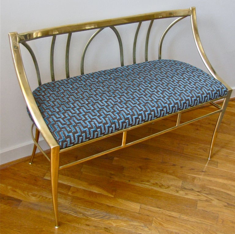 Rare Italian Gio Ponti Style Brass Bench Settee In Excellent Condition In Palm Springs, CA