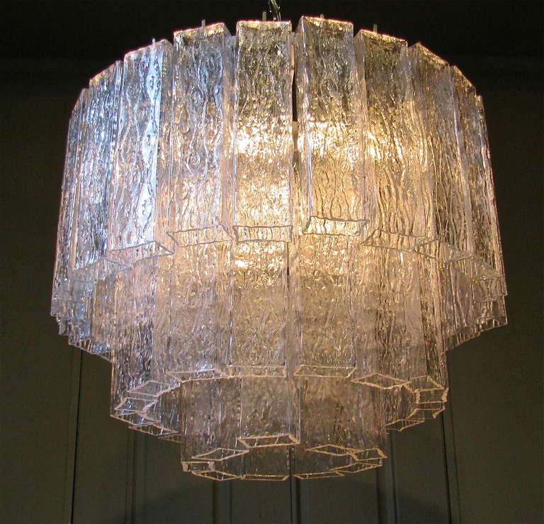 Italian Large Tronchi Murano Rectangular Shaped Glass Chandelier
