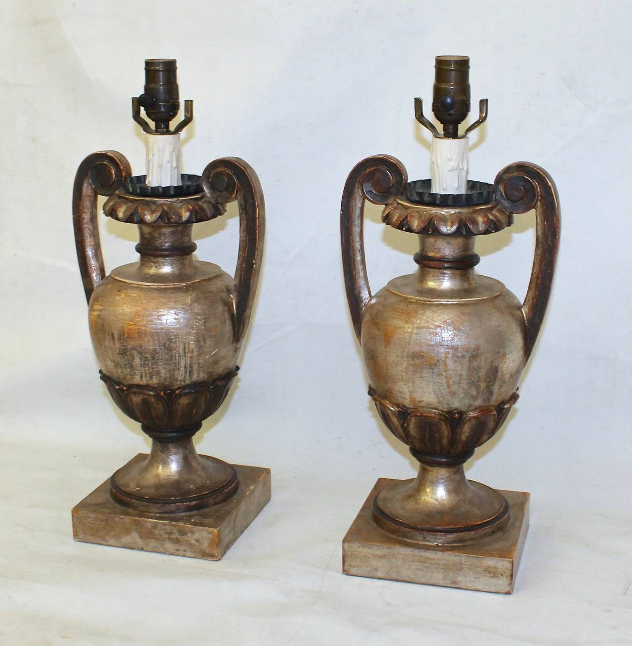 Pair French Silver Gilt Table Lamps 4