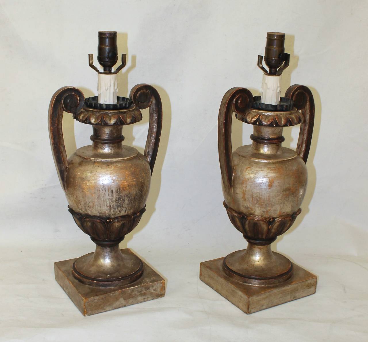 European Pair French Silver Gilt Table Lamps
