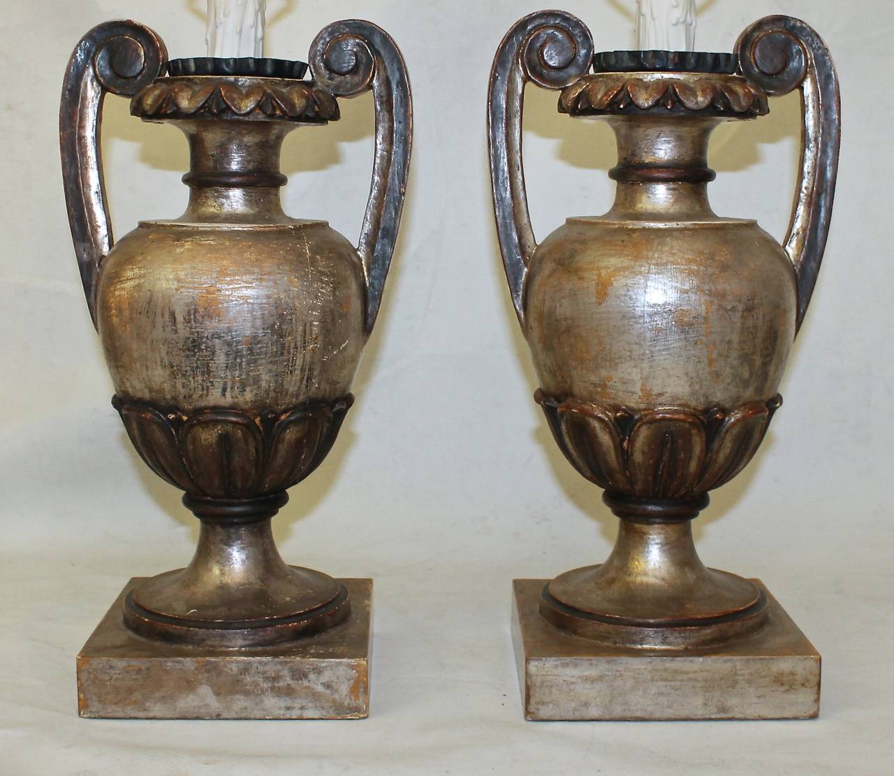 Metal Pair French Silver Gilt Table Lamps