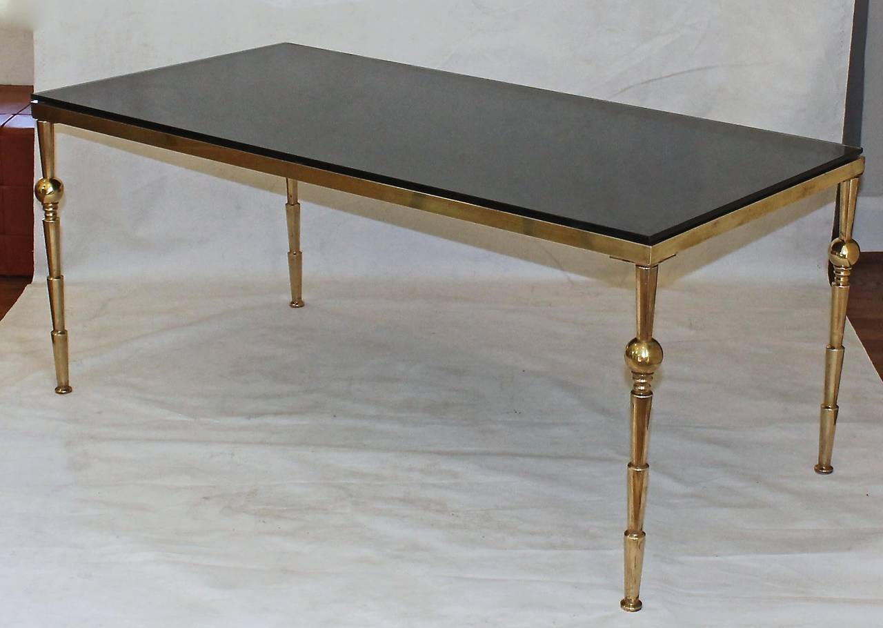 Large French Moderne Style Brass Glass Cocktail Table 1