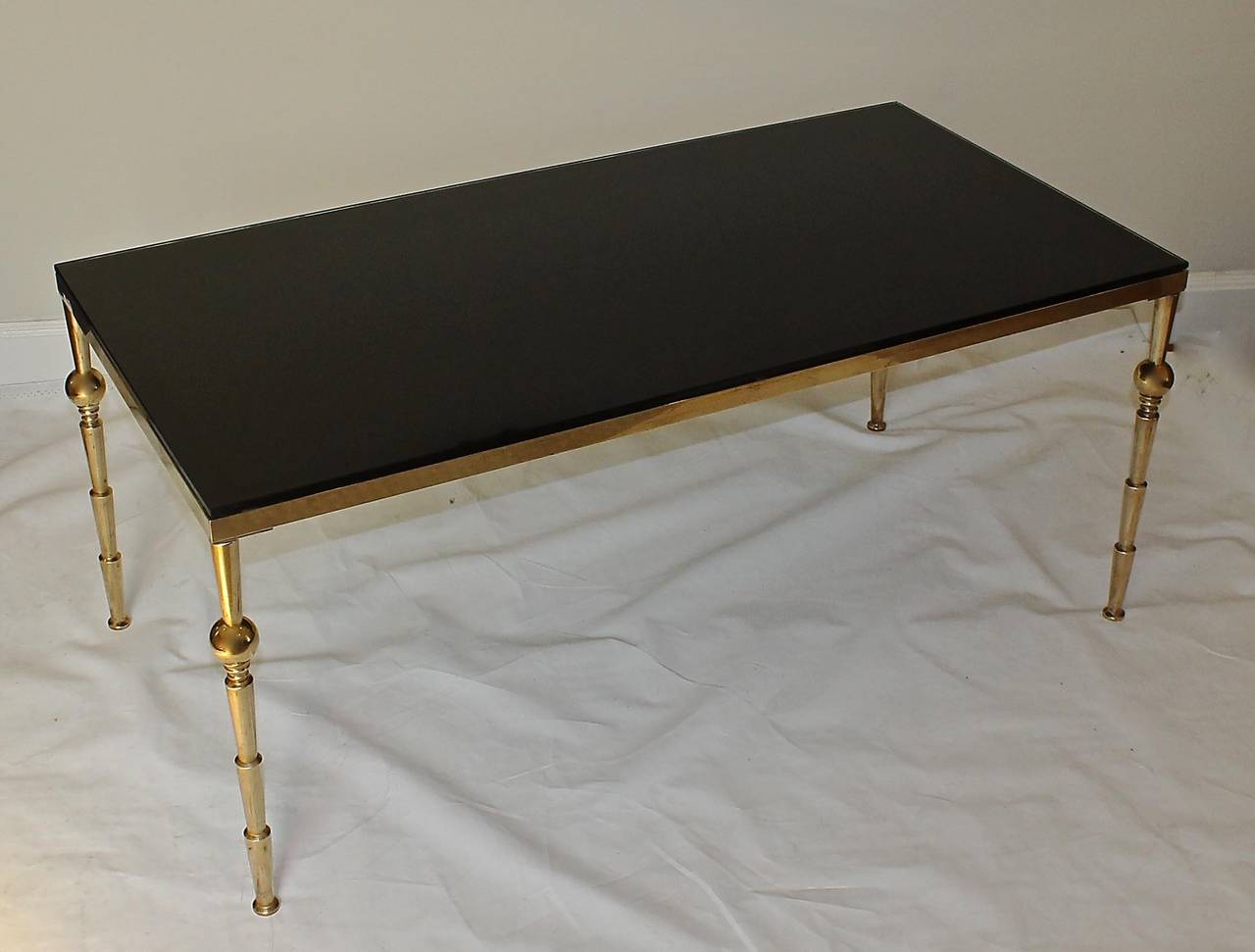 European Large French Moderne Style Brass Glass Cocktail Table