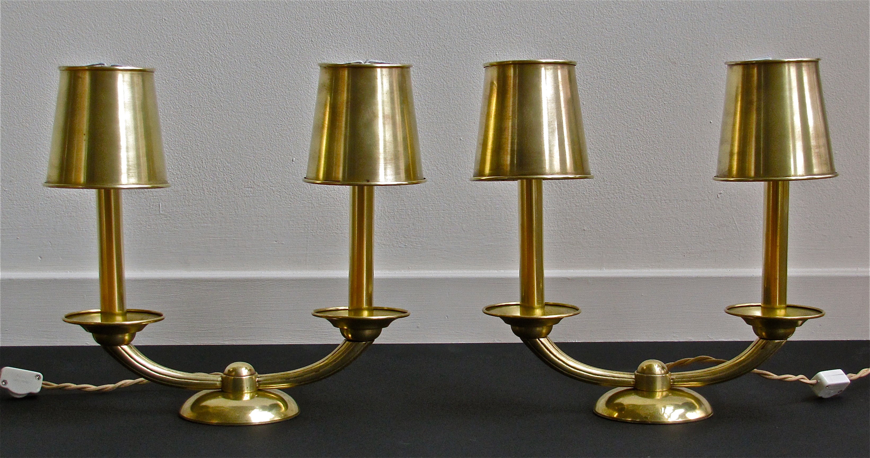 Pair Brass Rhulmann Style Mantle French Art Deco Table Lamps