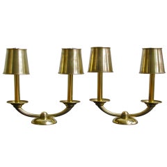 Vintage Pair Brass Rhulmann Style Mantle French Art Deco Table Lamps