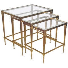 Trio of Maison Jansen French Brass Nesting Tables