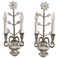 Pair Bagues Style French Crystal Gilt Wall Sconces