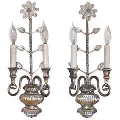 Pair Bagues Style French Crystal Gilt Wall Sconces