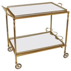 Large French Neoclassic Brass Bar Cart