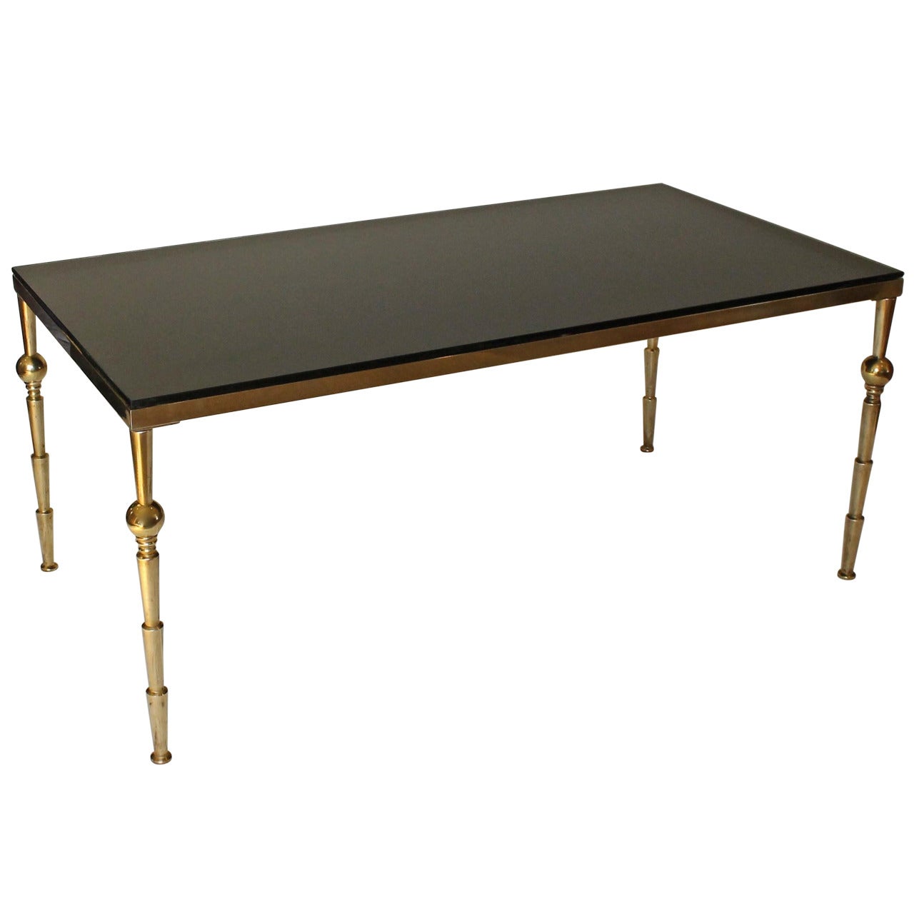 Large French Moderne Style Brass Glass Cocktail Table