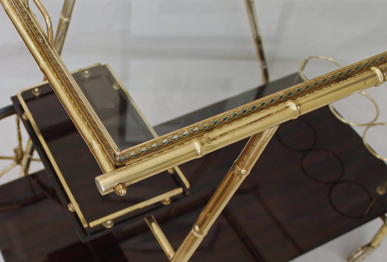 Mid-20th Century Italian Brass Faux Bamboo and Mahogany Bar Cart