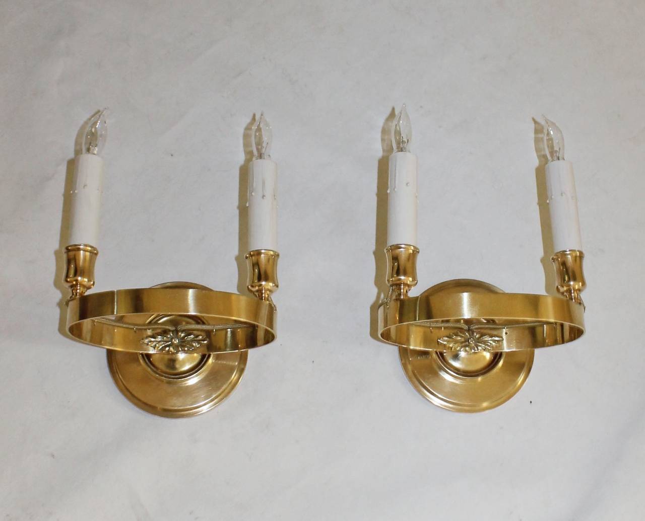 French Brass Empire Style Wall Sconces In Excellent Condition In Palm Springs, CA