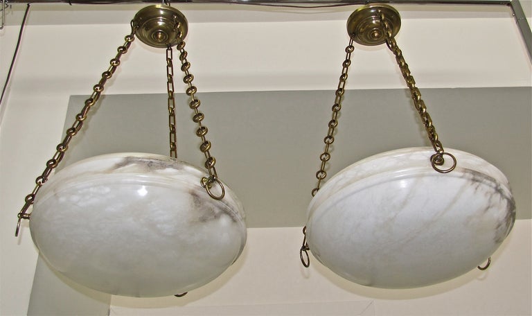 Pair French Alabaster Ceiling Light Pendants 6