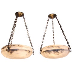 Pair French Alabaster Ceiling Light Pendants