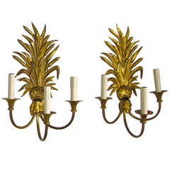 Maison Charles French Wheat Roseaux Gilt Bronze Wall Sconces