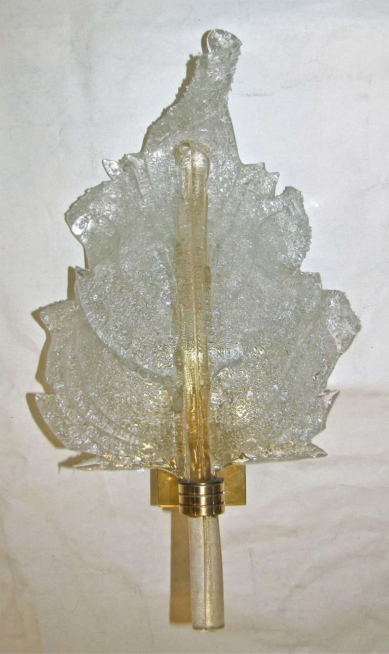 Blown Glass Pair Barovier Murano Rugiadoso Leaf Wall Sconces