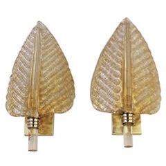 Pair Barovier & Toso Murano Glass Plume Leaf Wall Sconces 2