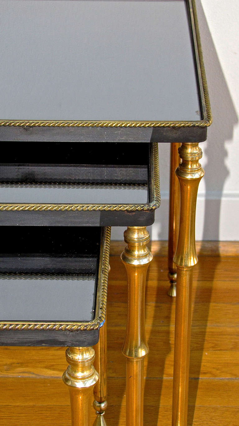 French Set 3 Brass Mirrored Top Nesting Tables 2
