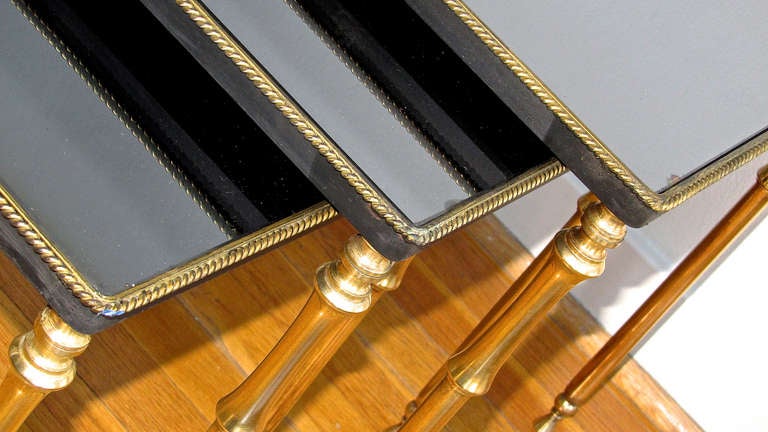 French Set 3 Brass Mirrored Top Nesting Tables 4