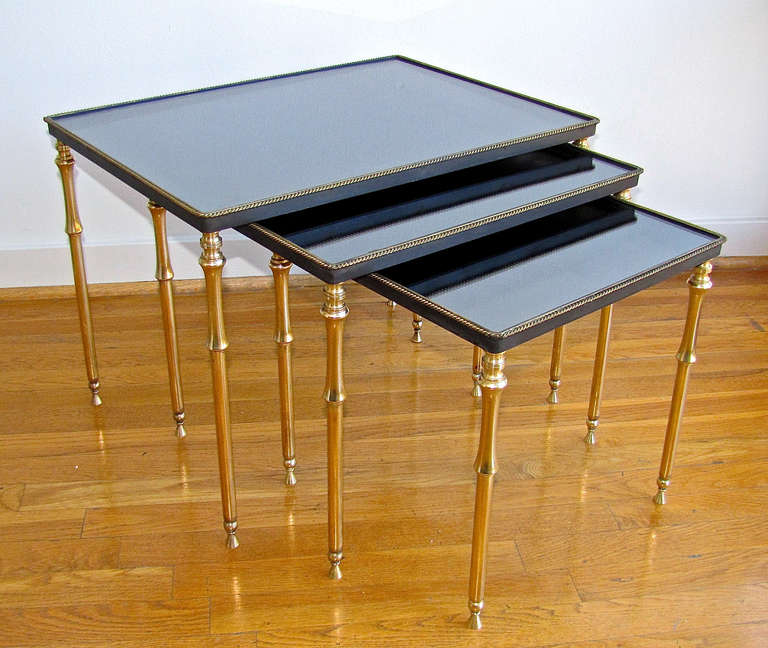 French Set 3 Brass Mirrored Top Nesting Tables 5