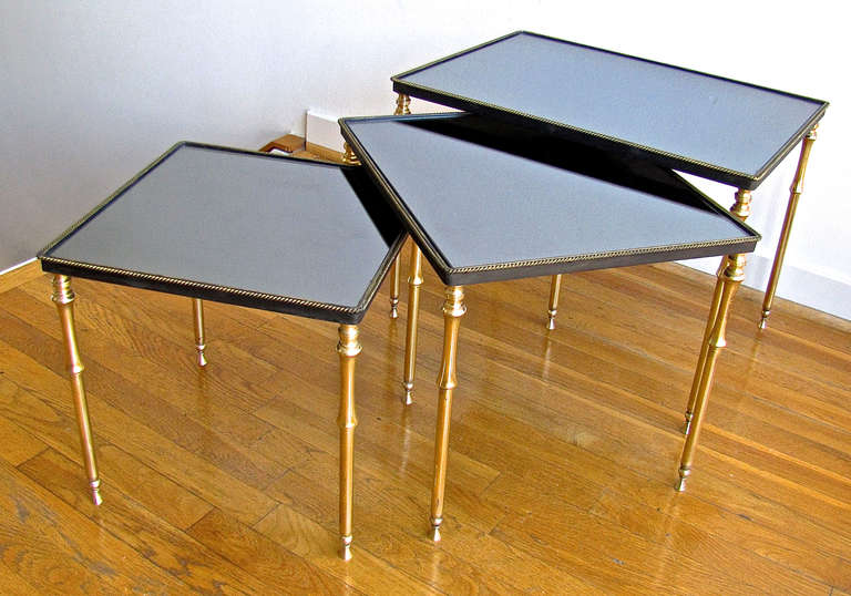 French Set 3 Brass Mirrored Top Nesting Tables 6