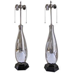 Pair Mercury Glass Mirrored Table Lamps