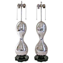 Pair Large Mecury Glass Modern Mirrored Table Lamps