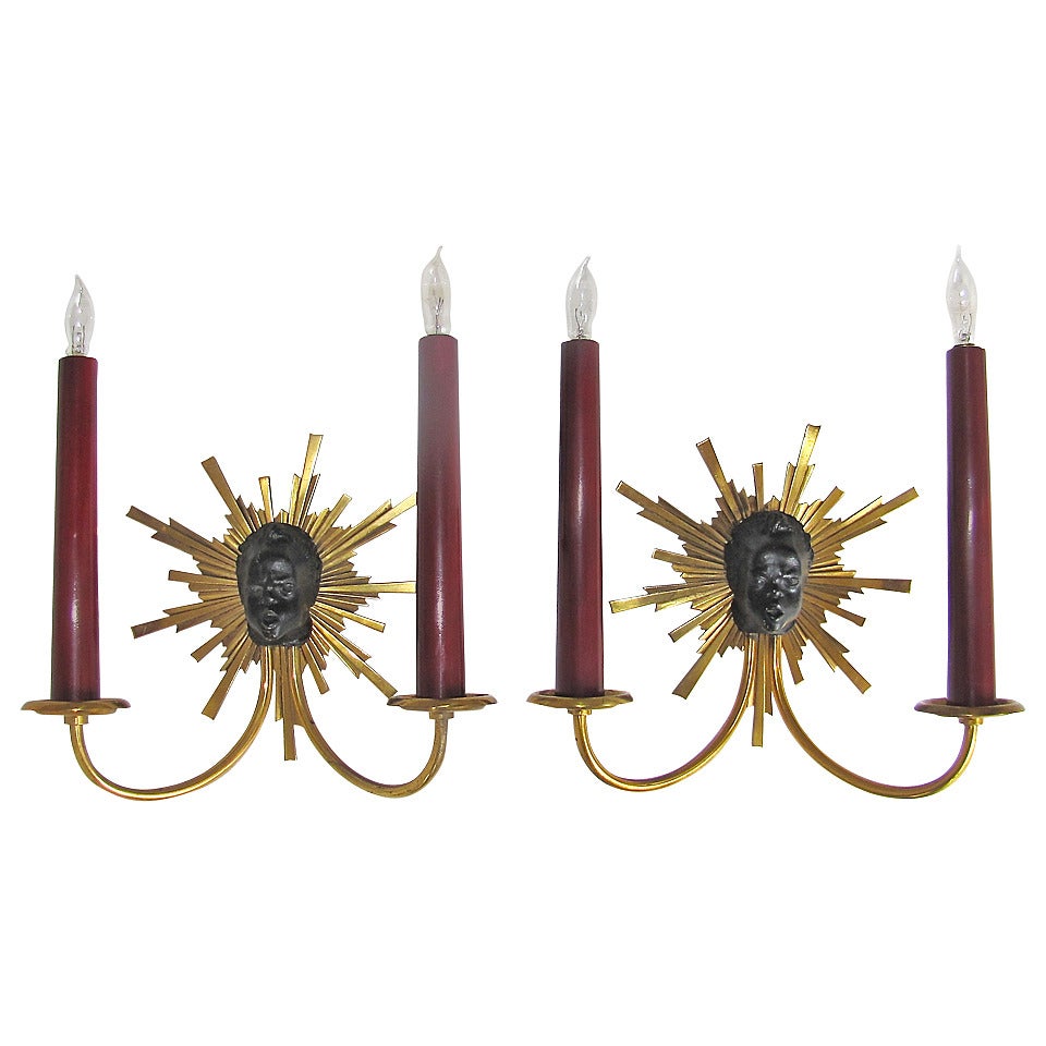 Pair of French Napoleon III Style Nubian Soleil Wall Sconces