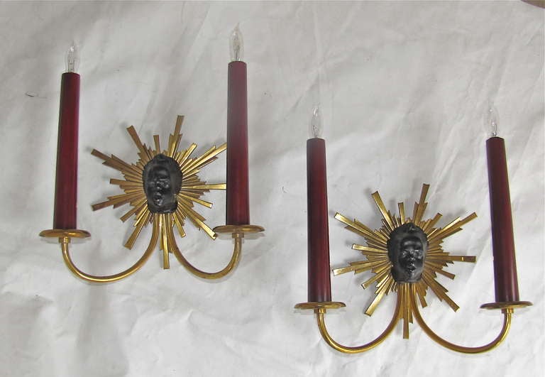Pair of French Napoleon III Style Nubian Soleil Wall Sconces 2