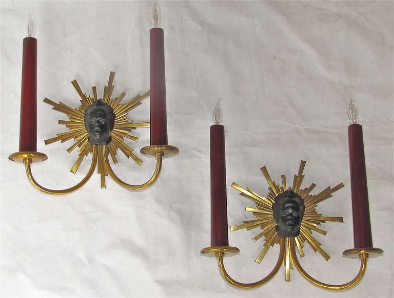 Pair of French Napoleon III Style Nubian Soleil Wall Sconces 6
